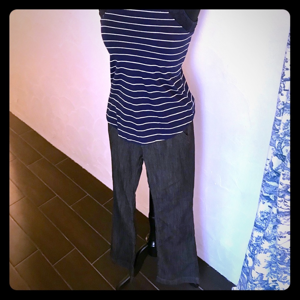 So denim pants. Striped top free with purchase!